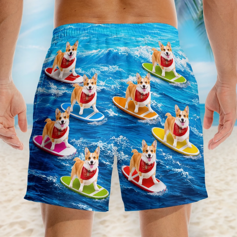 Custom Photo Tropical Hawaiian Aloha Men Beach Shorts - Personalized Summer Vacation And Travel Gifts For Dog Cat Lovers, Dog Dad And Mom, Cat Owners - Paws And Sunshine