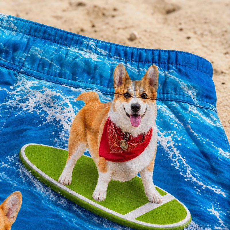 Custom Photo Tropical Hawaiian Aloha Men Beach Shorts - Personalized Summer Vacation And Travel Gifts For Dog Cat Lovers, Dog Dad And Mom, Cat Owners - Paws And Sunshine