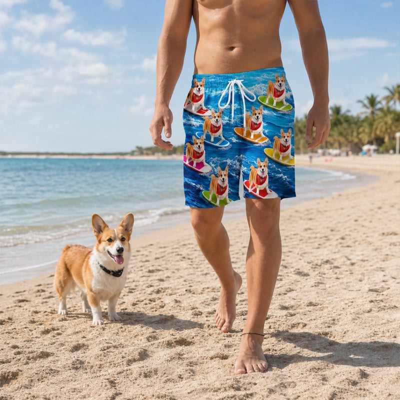 Custom Photo Tropical Hawaiian Aloha Men Beach Shorts - Personalized Summer Vacation And Travel Gifts For Dog Cat Lovers, Dog Dad And Mom, Cat Owners - Paws And Sunshine