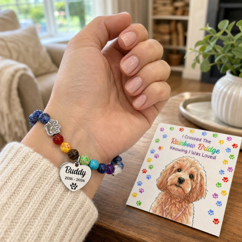 Custom Photo Rainbow Bridge Bracelet - Personalized Pet Memorial Sympathy Gifts For Dogs, Cats - Forever Close To Heart