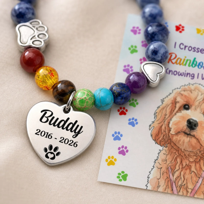 Custom Photo Rainbow Bridge Bracelet - Personalized Pet Memorial Sympathy Gifts For Dogs, Cats - Forever Close To Heart