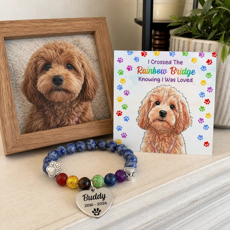 Custom Photo Rainbow Bridge Bracelet - Personalized Pet Memorial Sympathy Gifts For Dogs, Cats - Forever Close To Heart