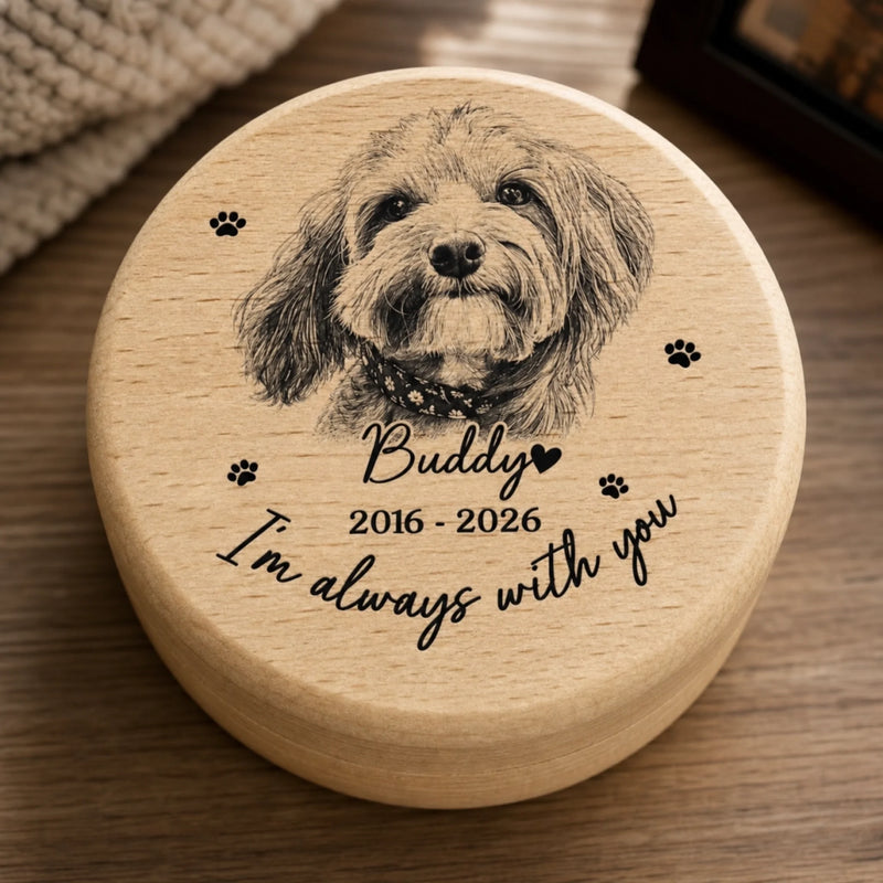 Custom Photo Wooden Pet Fur Keepsake Box - Personalized Pet Memorial Gifts For Dogs, Cats - Forever In My Heart