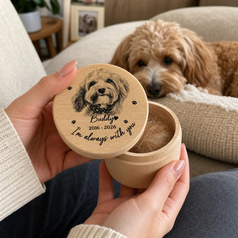 Custom Photo Wooden Pet Fur Keepsake Box - Personalized Pet Memorial Gifts For Dogs, Cats - Forever In My Heart