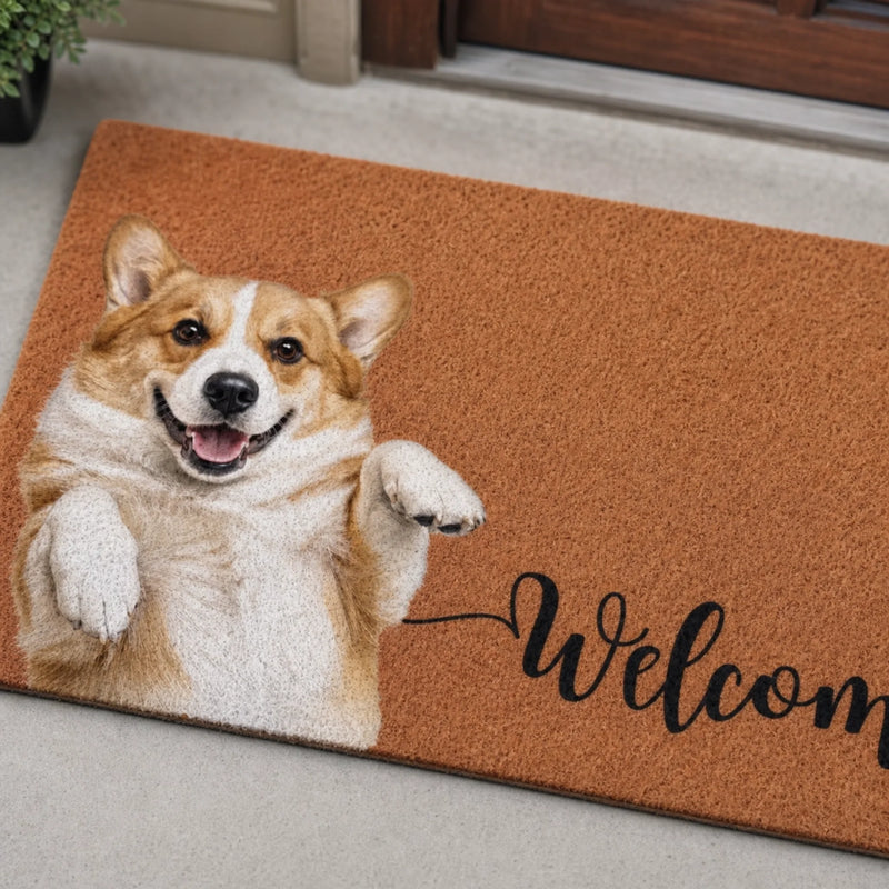 Custom Photo Coir Doormat - Personalized Birthday Gifts For Dog Cat Lovers, Dog Dad And Mom, Cat Owners - Pawsitively Welcoming You Inside