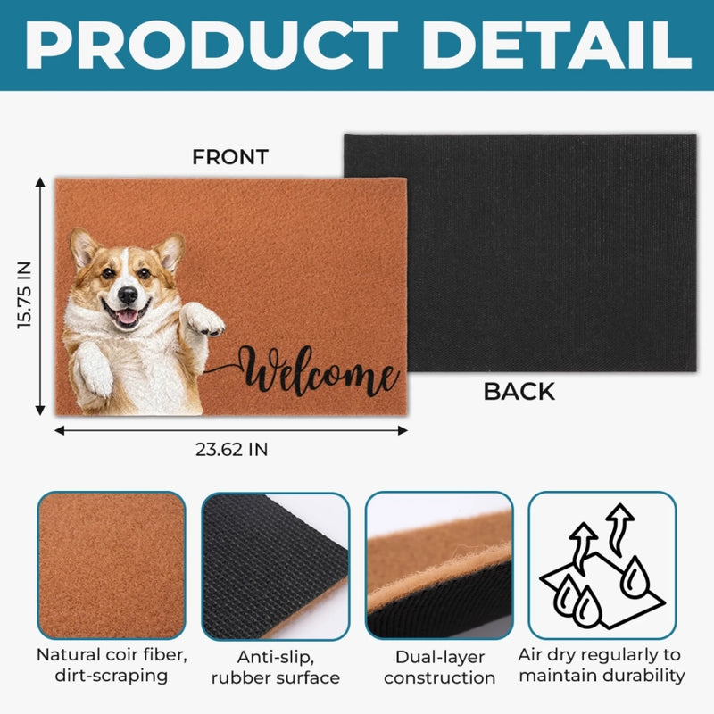 Custom Photo Coir Doormat - Personalized Birthday Gifts For Dog Cat Lovers, Dog Dad And Mom, Cat Owners - Pawsitively Welcoming You Inside