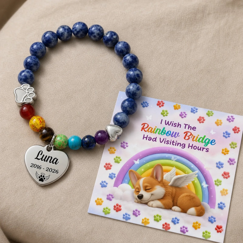 Custom Rainbow Bridge Bracelet - Personalized Pet Memorial Sympathy Gifts For Loss Of Dog - Love Lives On
