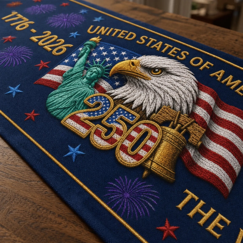 Custom Table Runner - Personalized America 250th Anniversary Gifts For Mom, Dad, Brother, Sister, Kids - Proud Hearts Shine Bright