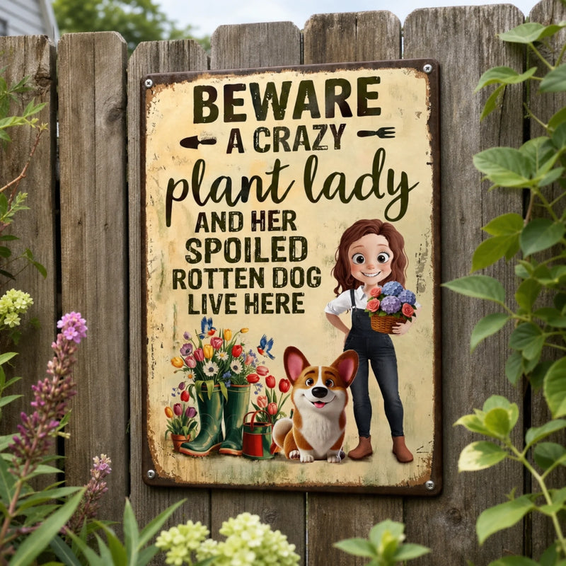 Custom Home Decor Metal Sign - Personalized Garden Gifts For Gardeners, Dog Lovers, Dog Mom - Home Of Plant Lovers