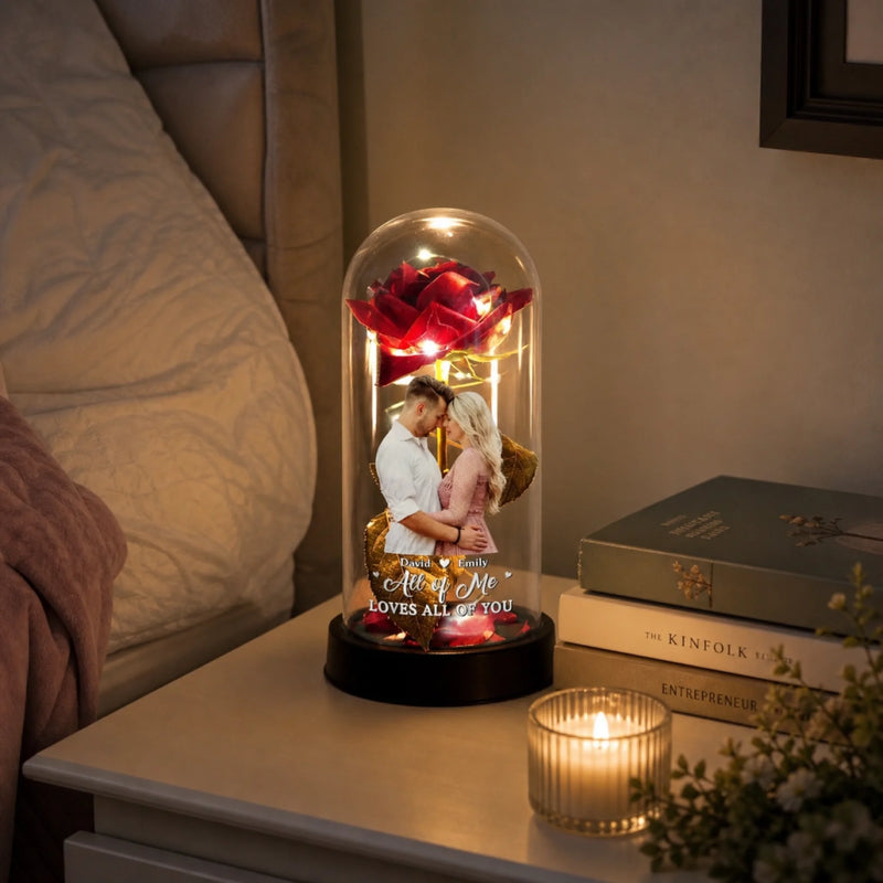 Custom Photo Light Up Eternal Rose In Glass Dome -  Personalized Anniversary Wedding Gifts For Husband And Wife, Him And Her - You Light Up My World