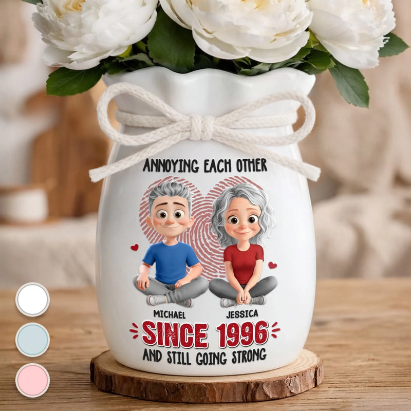 Custom Flower Vase With Ribbon - Personalized  Anniversary Wedding Gifts For Husband And Wife, Him And Her - Forever Starts With You