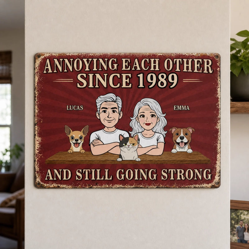 Custom Home Decor Metal Sign - Personalized Anniversary Wedding Camping Gifts For Campers, Husband And Wife, Him And Her, Dog Cat Lovers, Dog Dad And Mom - Paws Chaos Endless Love
