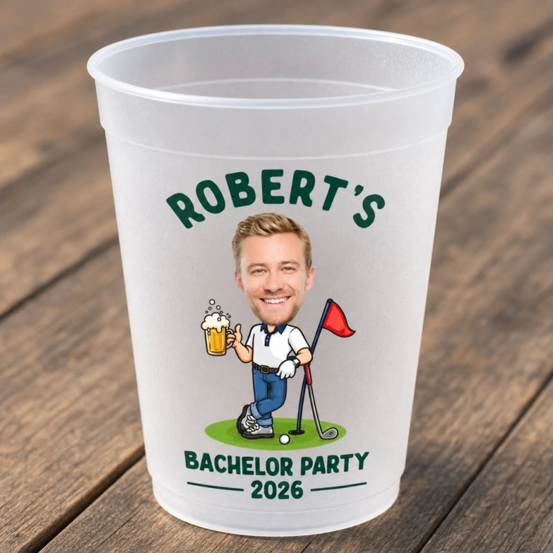 Custom Photo Bachelor Golf Party Cups - Personalized Birthday Gifts For Golf Lovers, Sports Fans, Sports Lovers - Golf More Stress Less