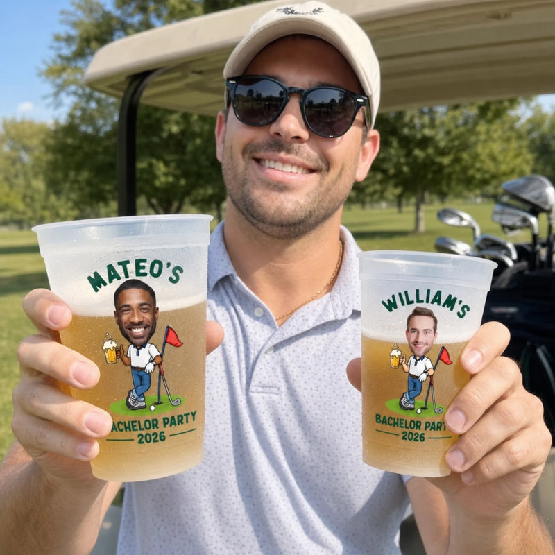 Custom Photo Bachelor Golf Party Cups - Personalized Birthday Gifts For Golf Lovers, Sports Fans, Sports Lovers - Golf More Stress Less