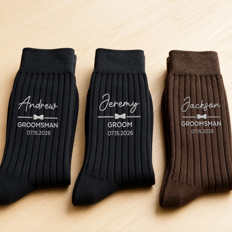 Custom Embroidered Socks - Personalized Groomsmen Proposal Wedding Gifts For Groomsmen - The Groomsmen Crew