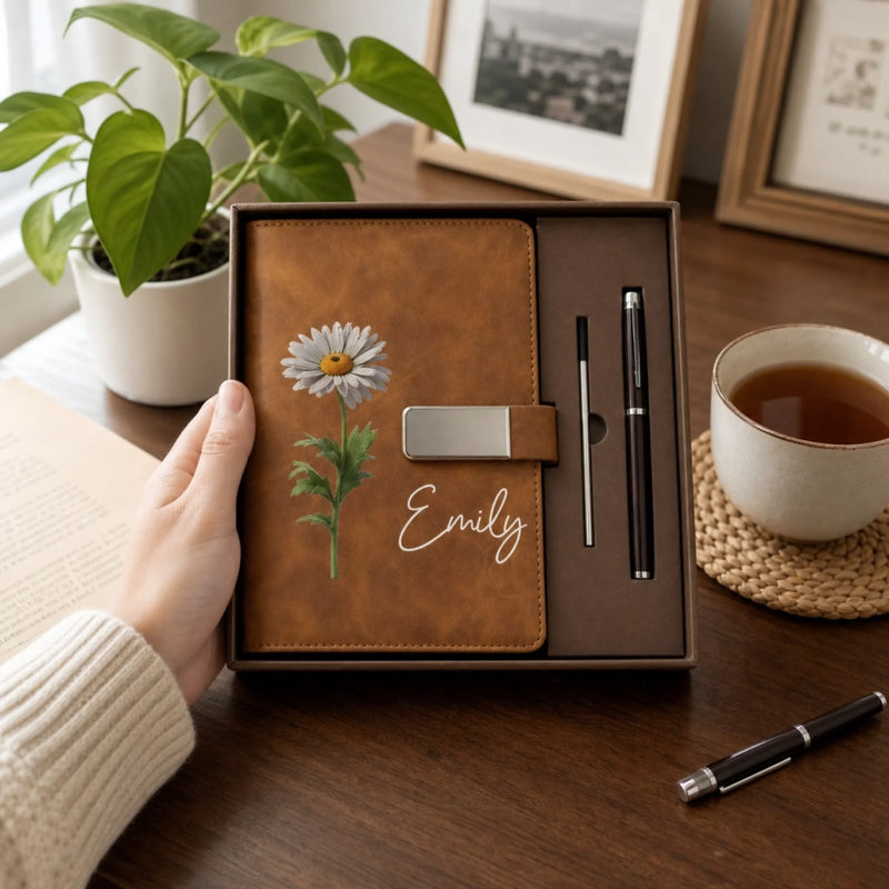 Custom PU Leather Notebook - Personalized Best Friend Birthday Gifts For Women, Besties, Sisters, BFF - Blessed With Inner Sunshine