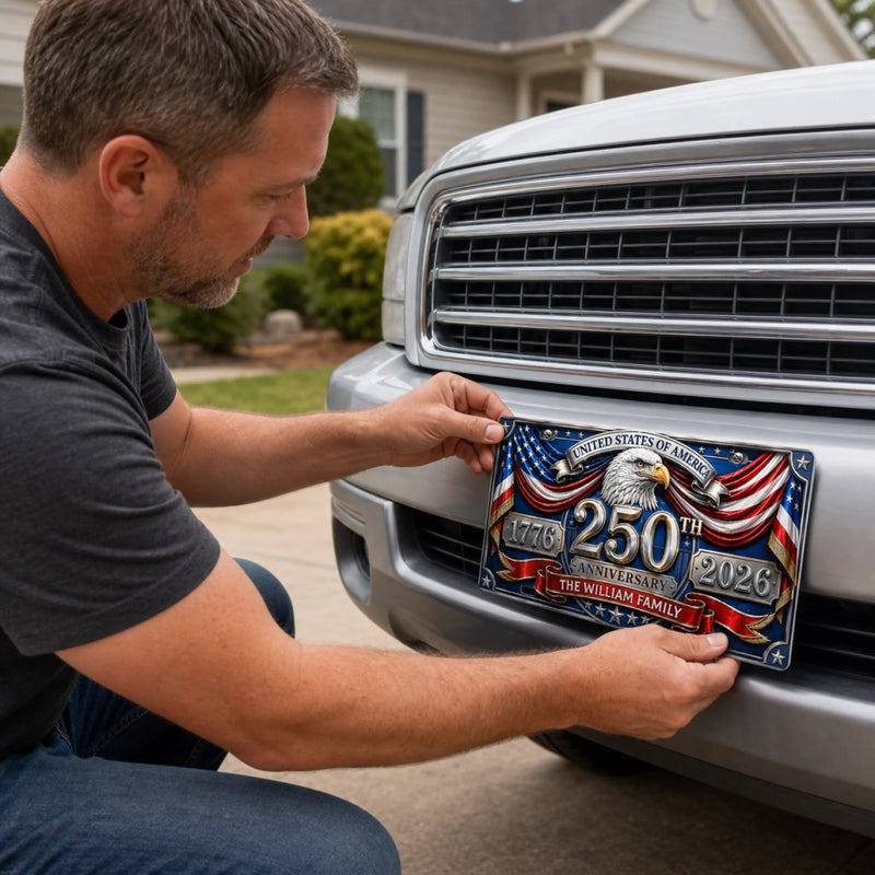 Custom License Plate - Personalized America 250th Anniversary Gifts For Mom, Dad, Brother, Sister, Kids - Together We Spark Joy
