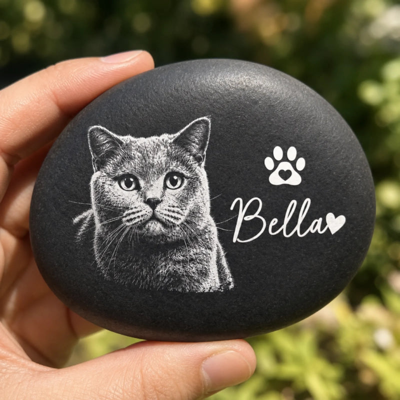Custom Photo Printed Rock - Personalized Pet Memorial Gifts For Dogs, Cats - Gone But Never Forgotten
