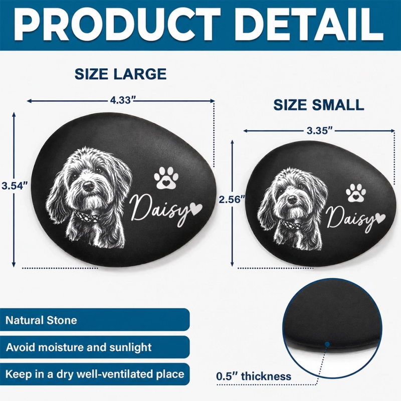 Custom Photo Printed Rock - Personalized Pet Memorial Gifts For Dogs, Cats - Gone But Never Forgotten