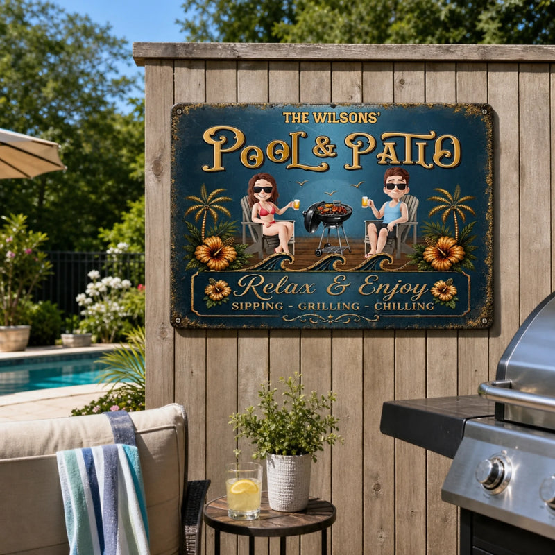 Custom Home Decor Metal Sign - Personalized Summer Vacation And Travel Gifts For Husband And Wife, Him And Her - Our Permanent Summer Escape