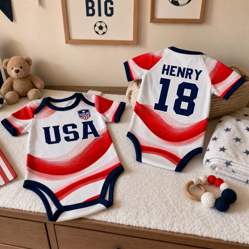 Custom USA 2026 Baby Jersey Bodysuit
 - Personalized Baby Shower, Gender Reveal Gifts For New Moms, New Dads, Soccer Lovers - Future Soccer Star In Training