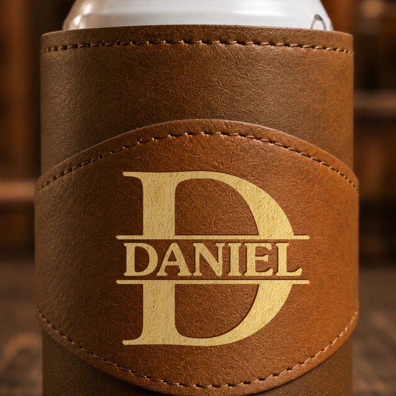 Custom Engraved Leather Can Cooler - Personalized Birthday Gifts For Men, Dad, Brother, Grandpa, Husband - Strong Calm Confident