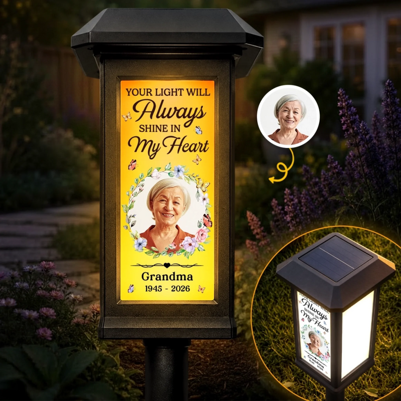 Custom Photo Solar Garden Light - Personalized Memorial Sympathy Gifts For Loss Of Mom, Dad - Always Loved Never Forgotten