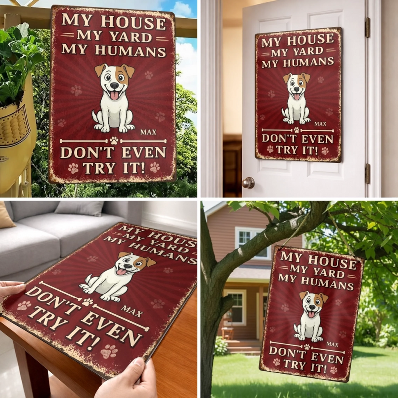Custom Home Decor Metal Sign - Personalized  Birthday Gifts For Dog Lovers, Dog Dad And Mom - Protected By Furry Chaos