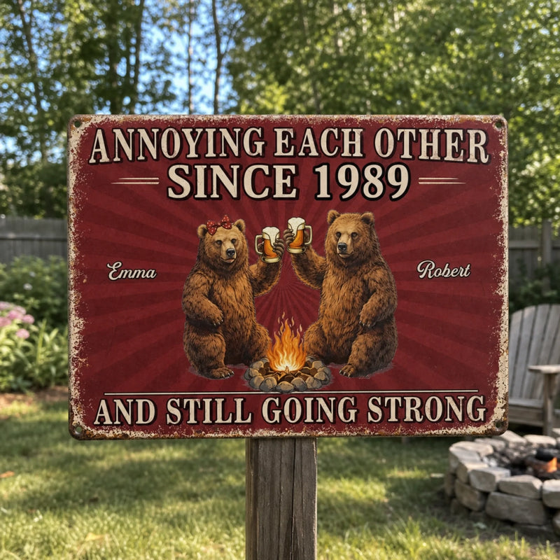 Custom Home Decor Metal Sign - Personalized Anniversary Wedding Camping Gifts For Campers, Husband And Wife, Him And Her - Love Drives Us Crazy