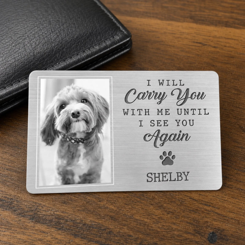 Custom Photo Aluminum Wallet Card - Personalized Pet Memorial Sympathy Gifts For Dogs, Cats - They Lived, They Loved, They Purred