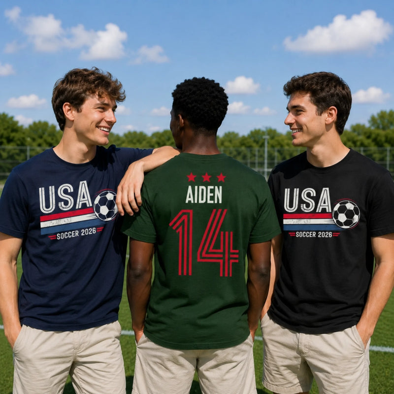 Custom USA World Football Unisex T-shirt - Personalized Birthday Gifts For Football Lovers, Sports Fans, Sports Lovers - Stars, Stripes, Soccer Glory