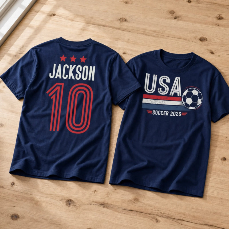 Custom USA World Football Unisex T-shirt - Personalized Birthday Gifts For Football Lovers, Sports Fans, Sports Lovers - Stars, Stripes, Soccer Glory