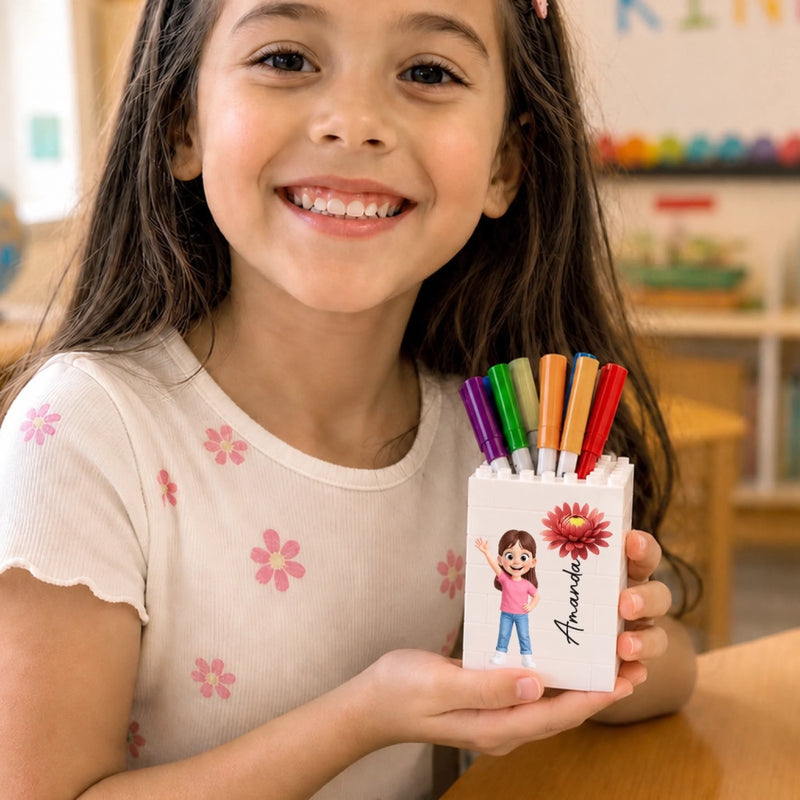 Custom Kids Brick-Style Pen Holder - Personalized Back To School Gifts For Kids - Back To Fun