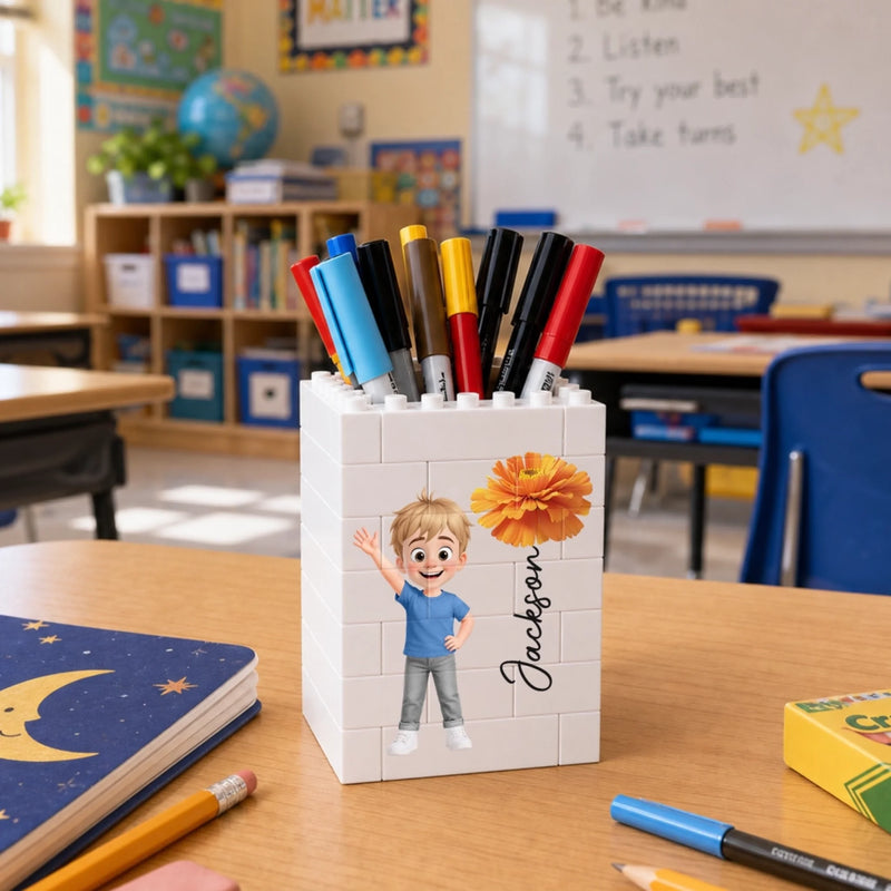 Custom Kids Brick-Style Pen Holder - Personalized Back To School Gifts For Kids - Back To Fun