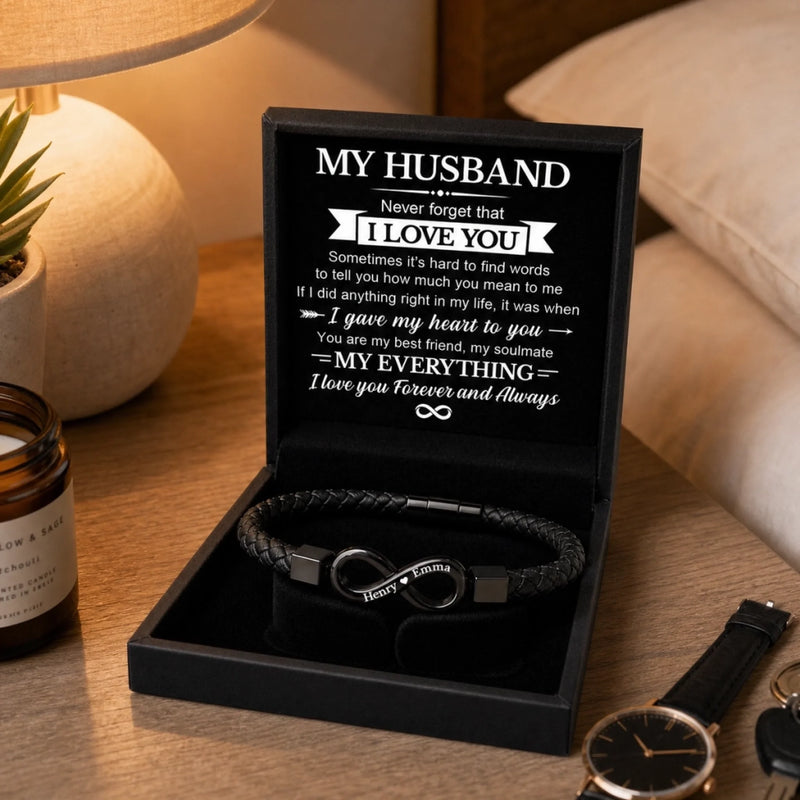 Custom Engraved Infinity Bracelet - Personalized Anniversary Wedding Gifts For Husband And Wife, Him And Her - Locked In Forever