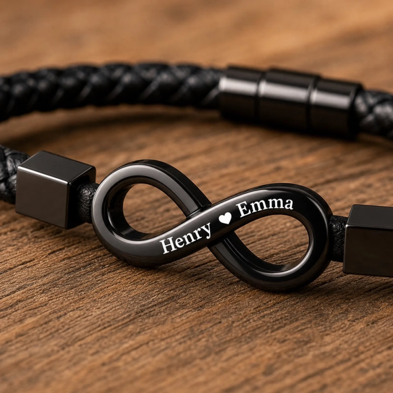 Custom Engraved Infinity Bracelet - Personalized Anniversary Wedding Gifts For Husband And Wife, Him And Her - Locked In Forever