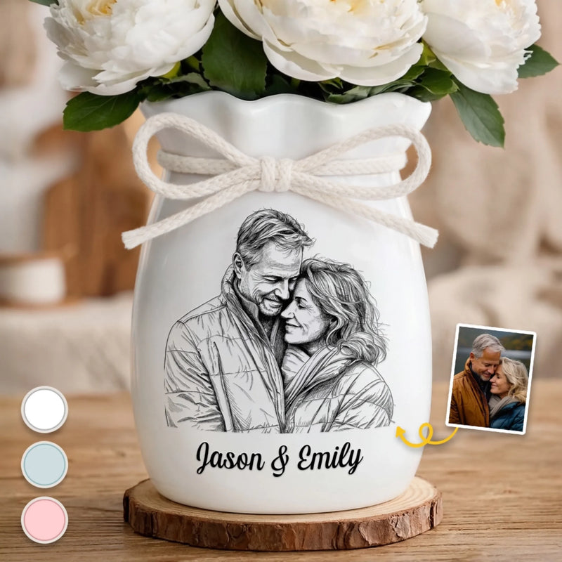 Custom Photo Flower Vase With Ribbon - Personalized  Anniversary Wedding Gifts For Husband And Wife, Him And Her - Forever Looks Like This