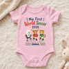 Custom World Football Baby Onesie - Personalized Baby Shower, Gender Reveal Gifts For Football Lovers, New Moms, New Dads - My First Champion Cup