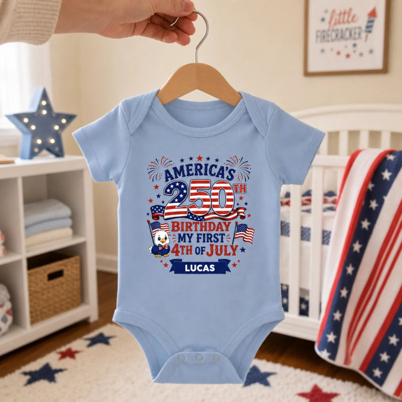 Custom Baby Onesie - Personalized Baby Shower, Gender Reveal, America 250th Anniversary Gifts For New Moms, New Dads, New Parents - Little Patriot Shines Bright