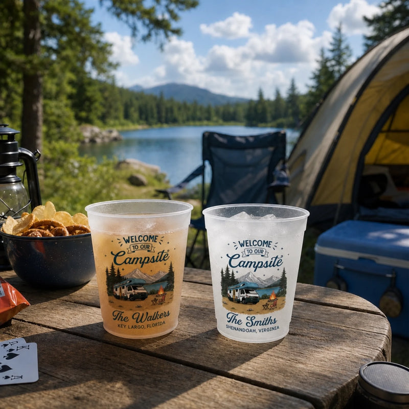 Custom Party Cups - Personalized Birthday Camping Gifts For Campers - Happy Camper For Life