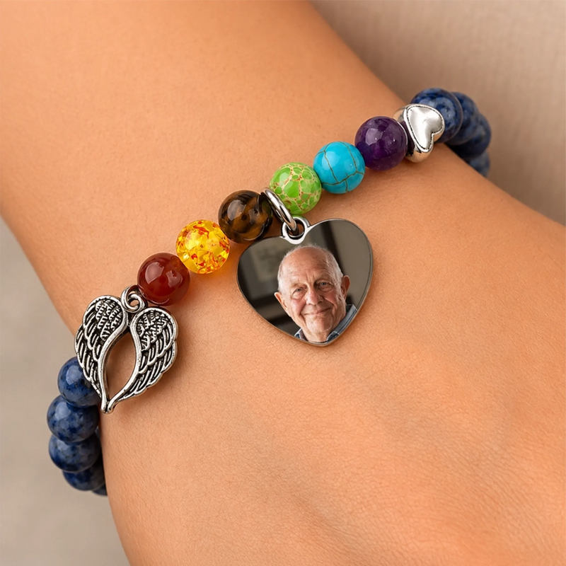 Custom Photo Rainbow Bridge Bracelet - Personalized Memorial Sympathy Gifts For Loss Of Mom, Dad - Loved Always Remembered Forever