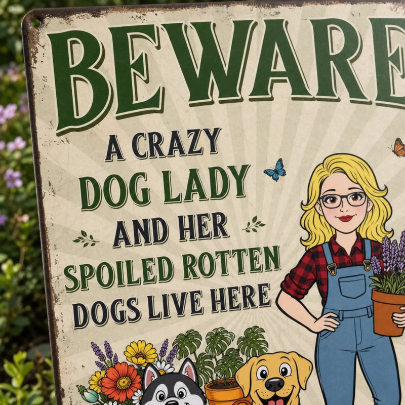 Custom Home Decor Metal Sign - Personalized  Birthday Garden Gifts For Gardeners, Dog Lovers, Dog Dad And Mom - The Crazy Dog Lady Lives Here