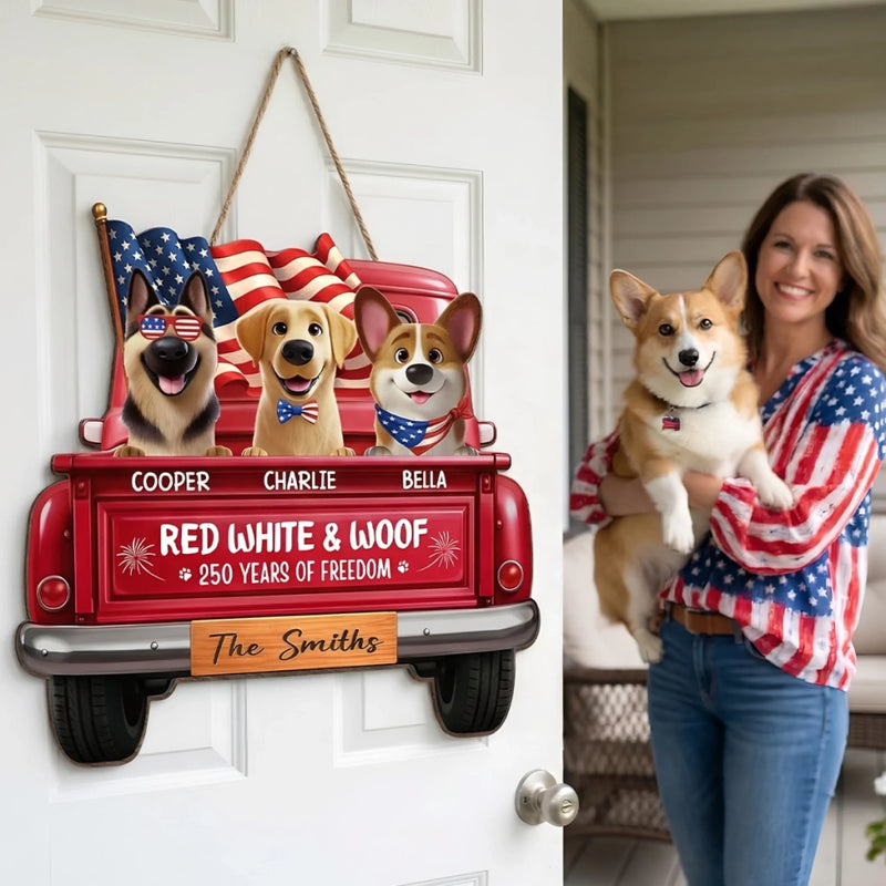 Custom America 250th Anniversary Wood Sign - Personalized Birthday Gifts For Dog Lovers, Dog Dad And Mom - Freedom Starts Here