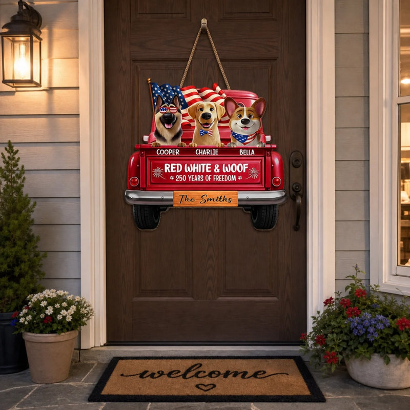Custom America 250th Anniversary Wood Sign - Personalized Birthday Gifts For Dog Lovers, Dog Dad And Mom - Freedom Starts Here