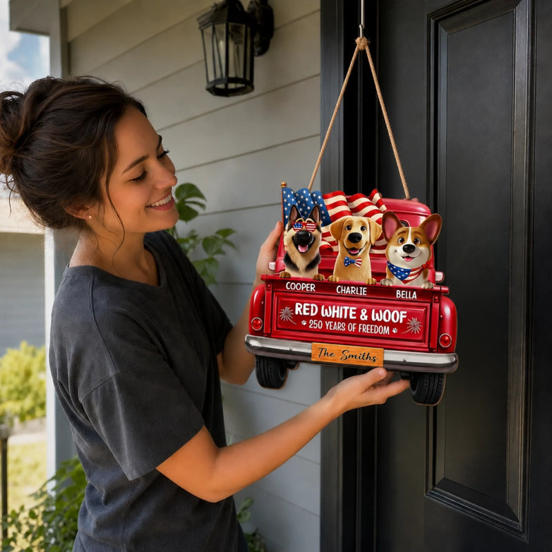 Custom America 250th Anniversary Wood Sign - Personalized Birthday Gifts For Dog Lovers, Dog Dad And Mom - Freedom Starts Here