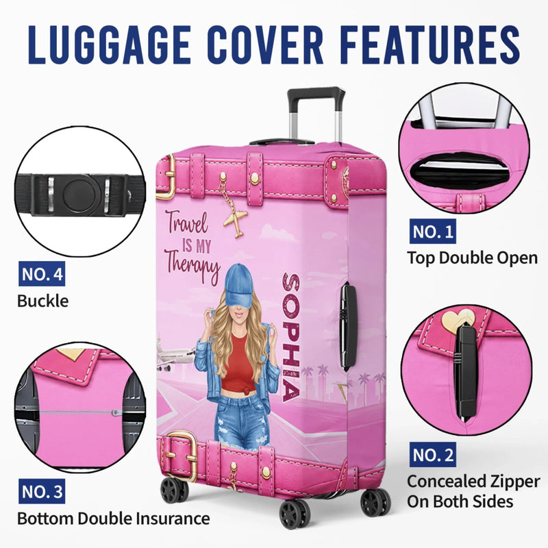 Custom Luggage Cover - Personalized Summer Vacation And Travel Gifts For Women, Besties, Sisters, BFF - Travel Is My Therapy
