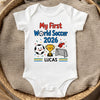 Custom World Football Baby Onesie - Personalized Baby Shower, Gender Reveal Gifts For Football Lovers, New Moms, New Dads - Gold Cup First Win