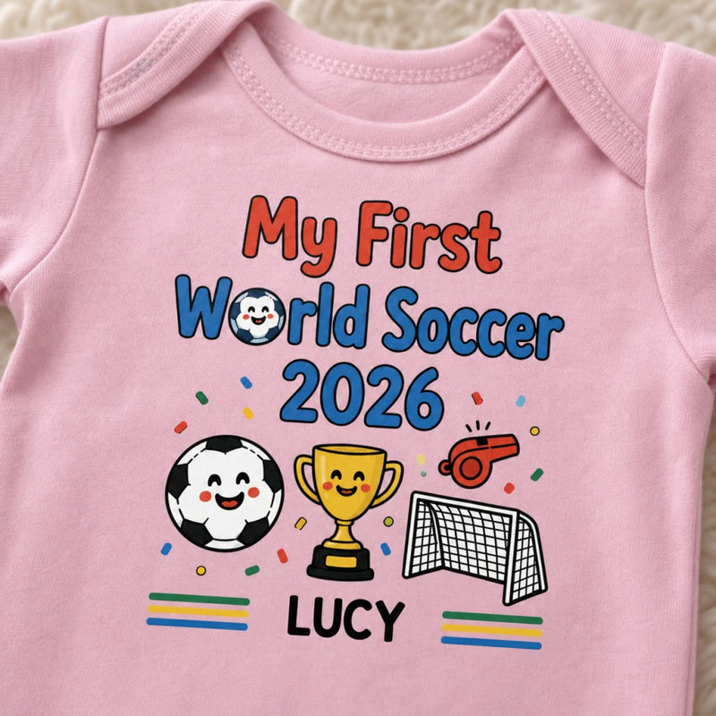 Custom World Football Baby Onesie - Personalized Baby Shower, Gender Reveal Gifts For Football Lovers, New Moms, New Dads - Gold Cup First Win