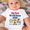 Custom World Football Baby Onesie - Personalized Baby Shower, Gender Reveal Gifts For Football Lovers, New Moms, New Dads - Gold Cup First Win