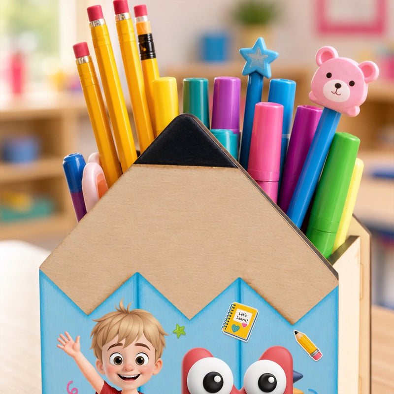 Custom Kids Wooden Pencil Pen Holder - Personalized Back To School Gifts For Kids - Ready To Shine